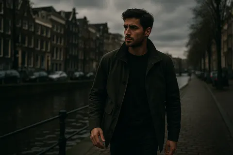 Commuter on an Amsterdam canal street