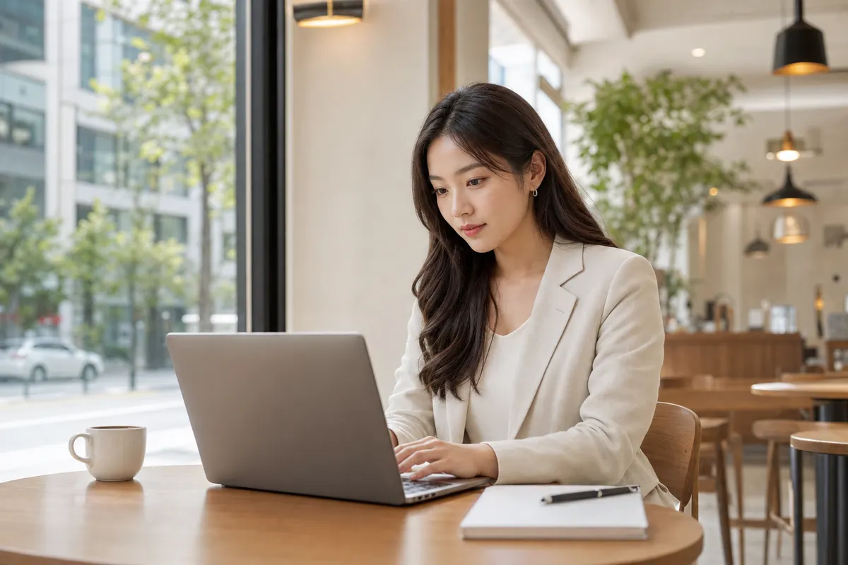 Remote worker in a Seoul cafe