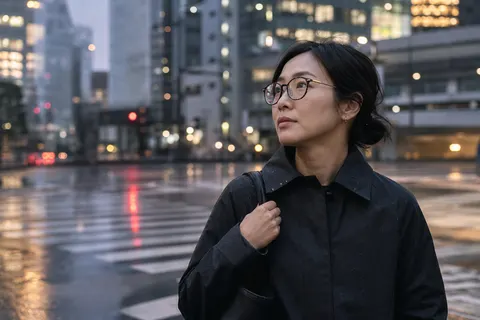 Woman wearing glasses near a Tokyo crossing