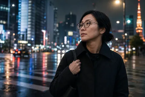 Woman with glasses on a neon Tokyo street