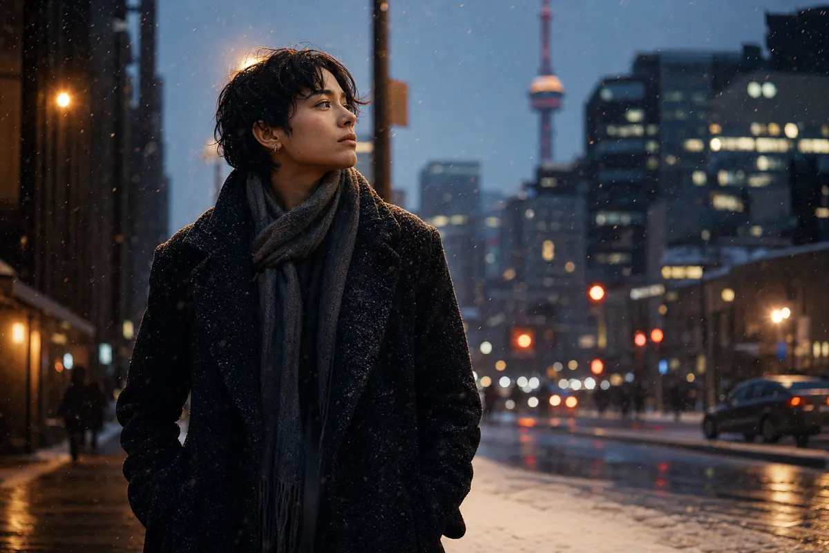 Commuter in Toronto winter snow